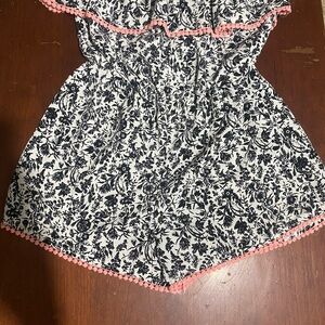 Floral Black and White Romper with Pink Trim
